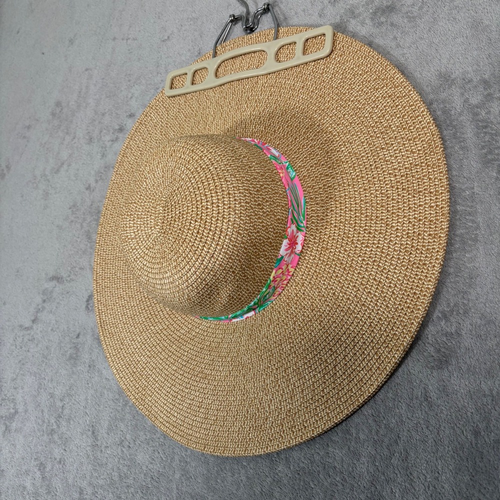 Lilly Pulitzer Straw Hat Journey To The Jungle Floral Band Tan Gold Metallic NWT - Picture 1 of 7